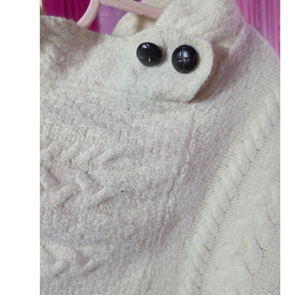Aran Sweater Market Irish Merino Wool Poncho Cape Cream Cable Knit OS - Picture 3 of 8
